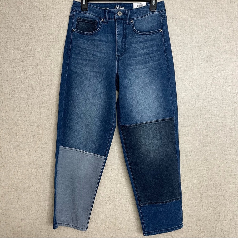 STYLE CO CURVY-FIT STRAIGHT LEG CROPPED MOM HONEYBEE WASH JEAN MED BLUE SIZE 4